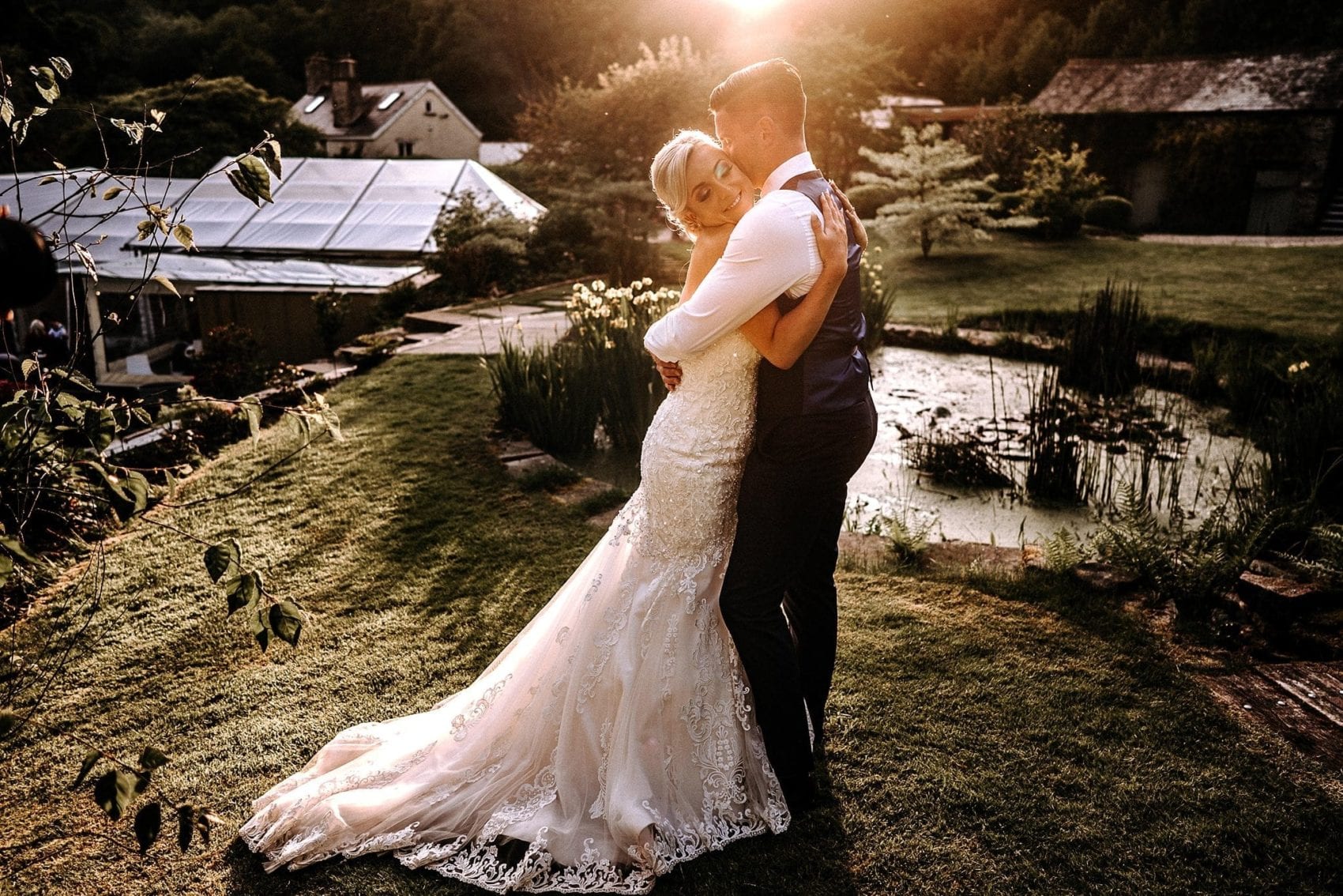 Bride and groom in the sunset