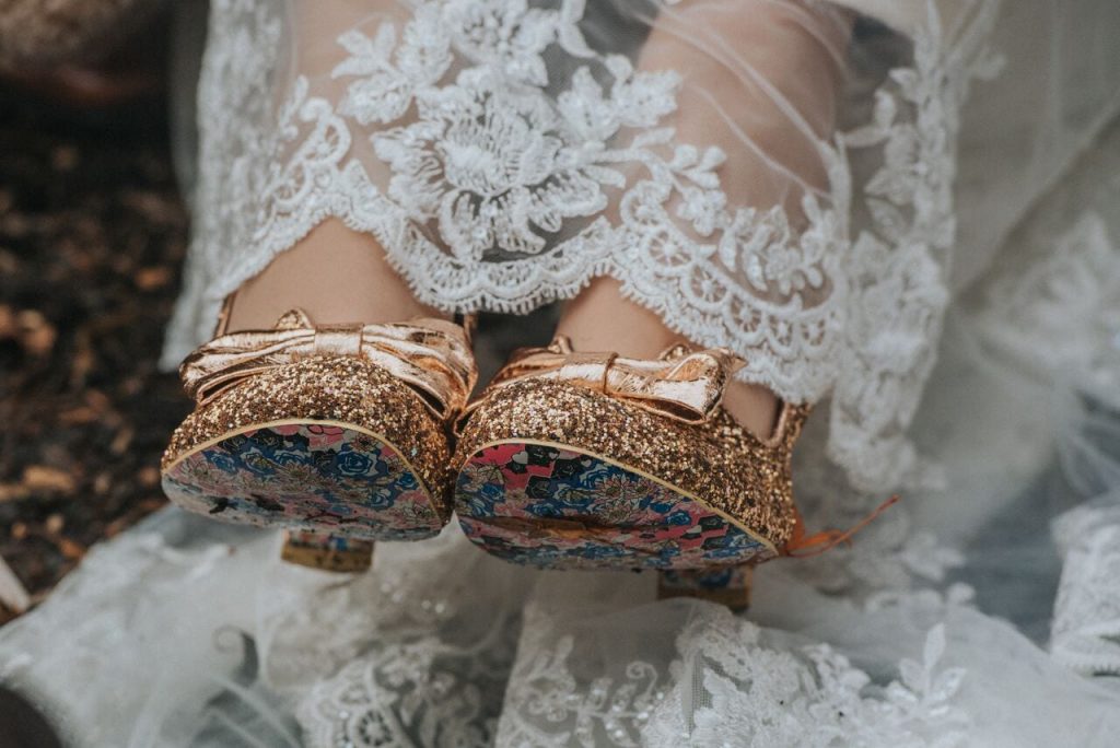 gold and sparkly bridal shoes