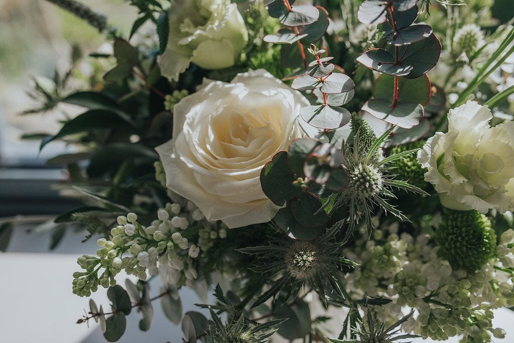 real elopement bridal bouquet closeup of rose