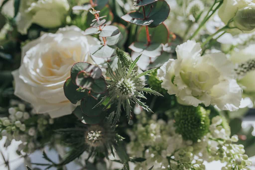 real elopement bridal bouquet closeup of thistle 