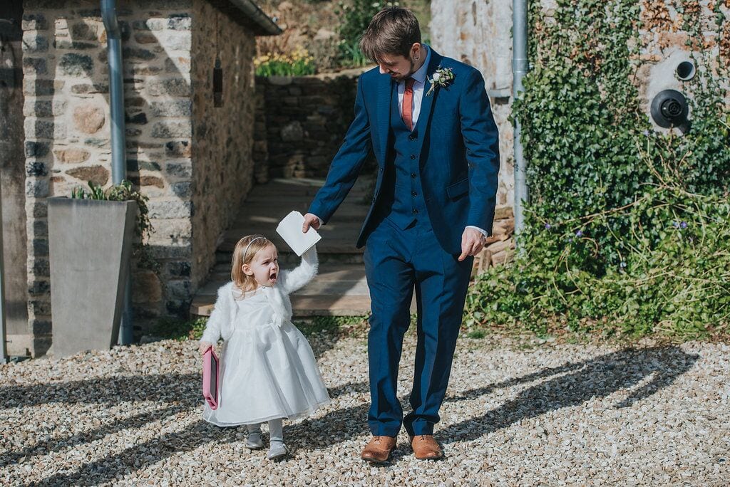 real elopement groom and daughter walking to ceremony 