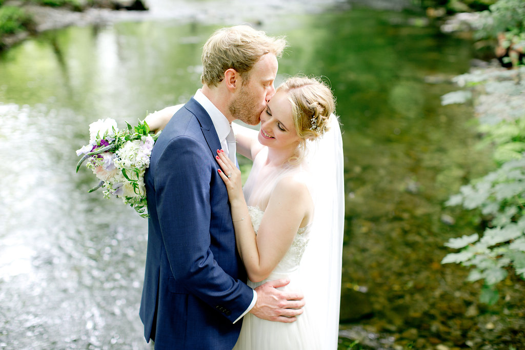 bride groom close up smiling dartmoor river backdrop 