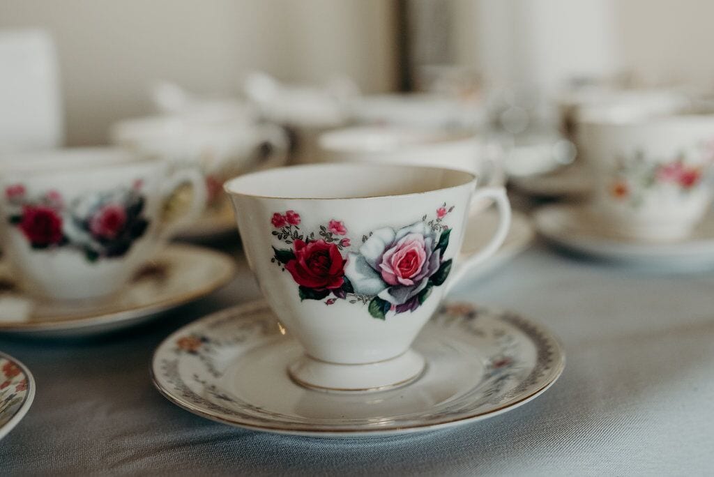 elopement wedding vintage teacups 