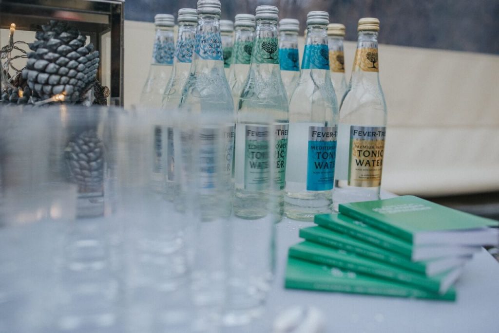 close up of fever tree tonic water and gin tasting booklets 