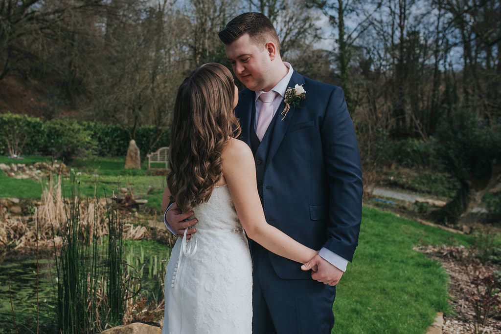 real elopements bride and groom pond dartmoor