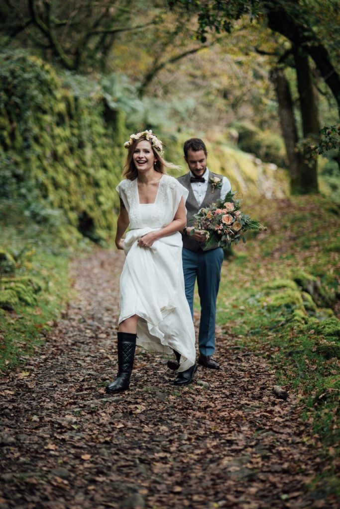 first elopement bride in wellie boots