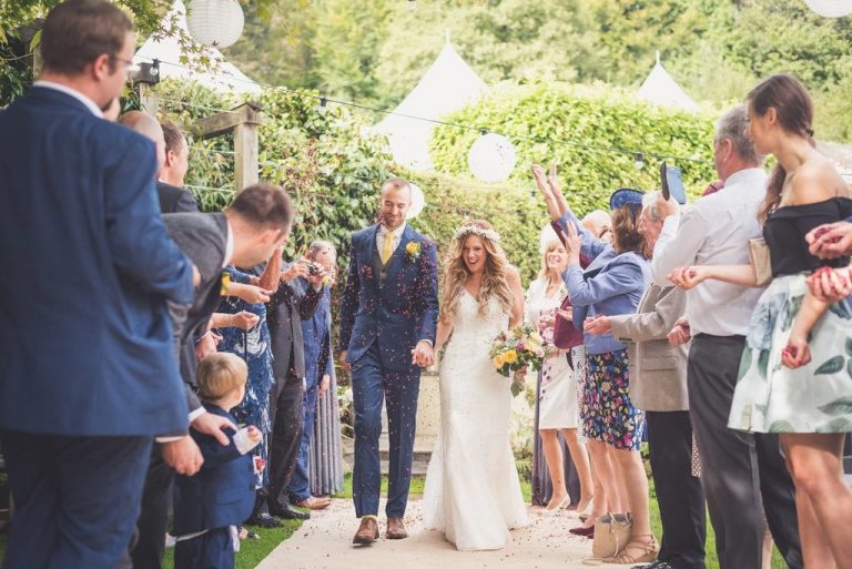 wedding, confetti, throw, guests, celebration, post ceremony, ever after, happy, smiles