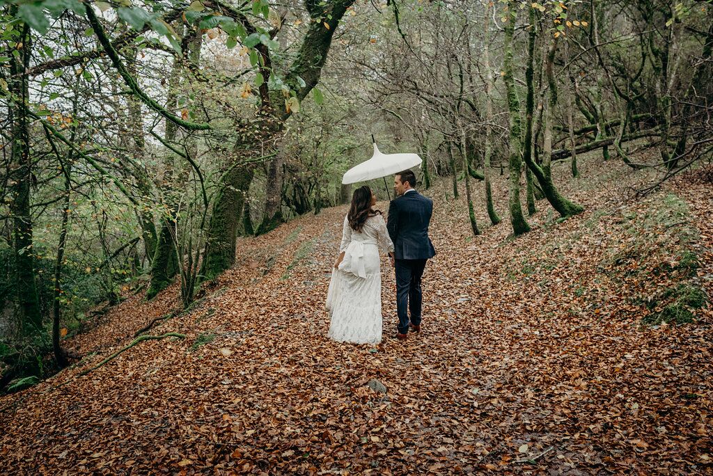 bride and groom in woods supreme style