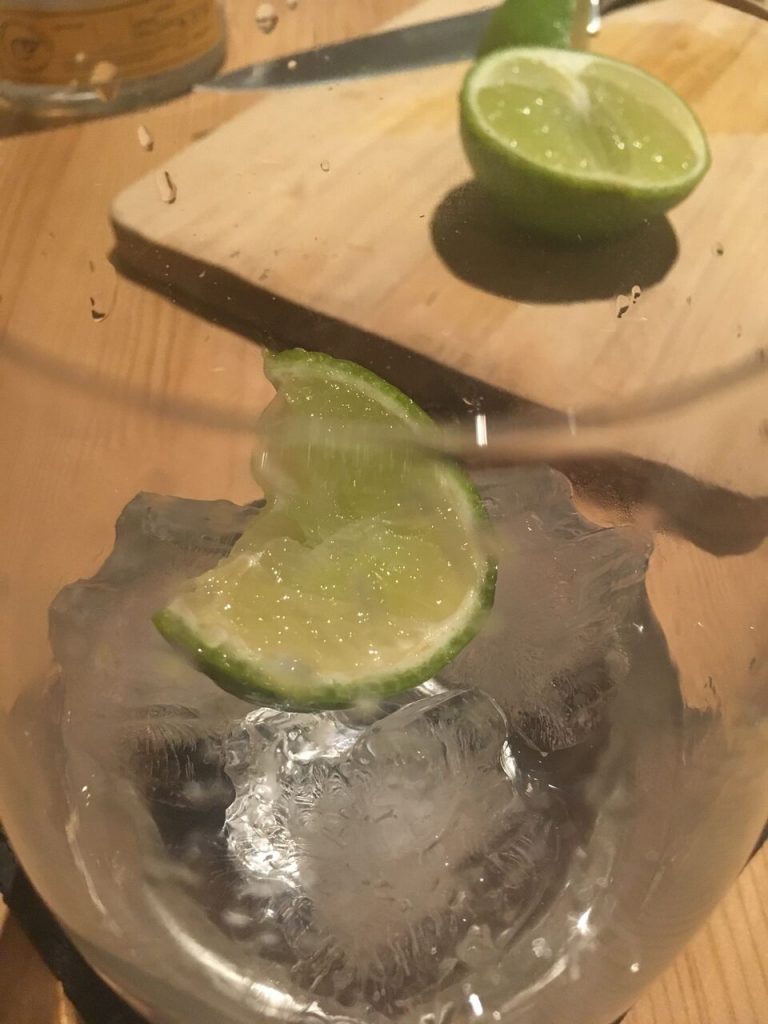 gin with ice and lime