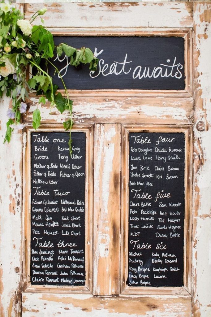 table plan at ever after salvaged door