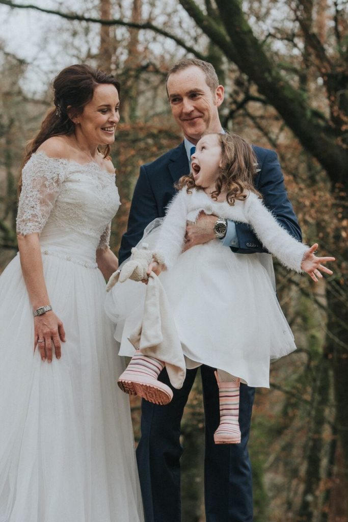 family at winter elopement wedding 