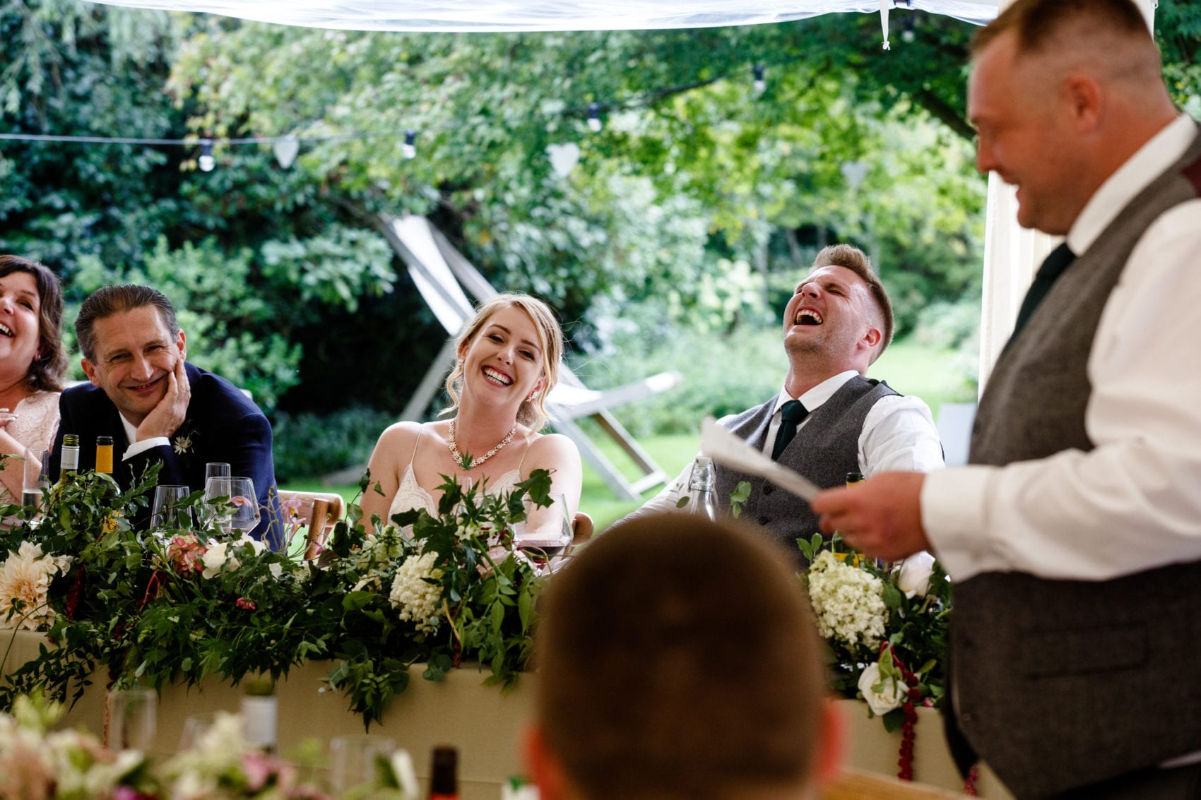 best man speech, bride & groom, speeches, wedding breakfast, laughing, summer wedding, ever after, lower grenofen, marquee